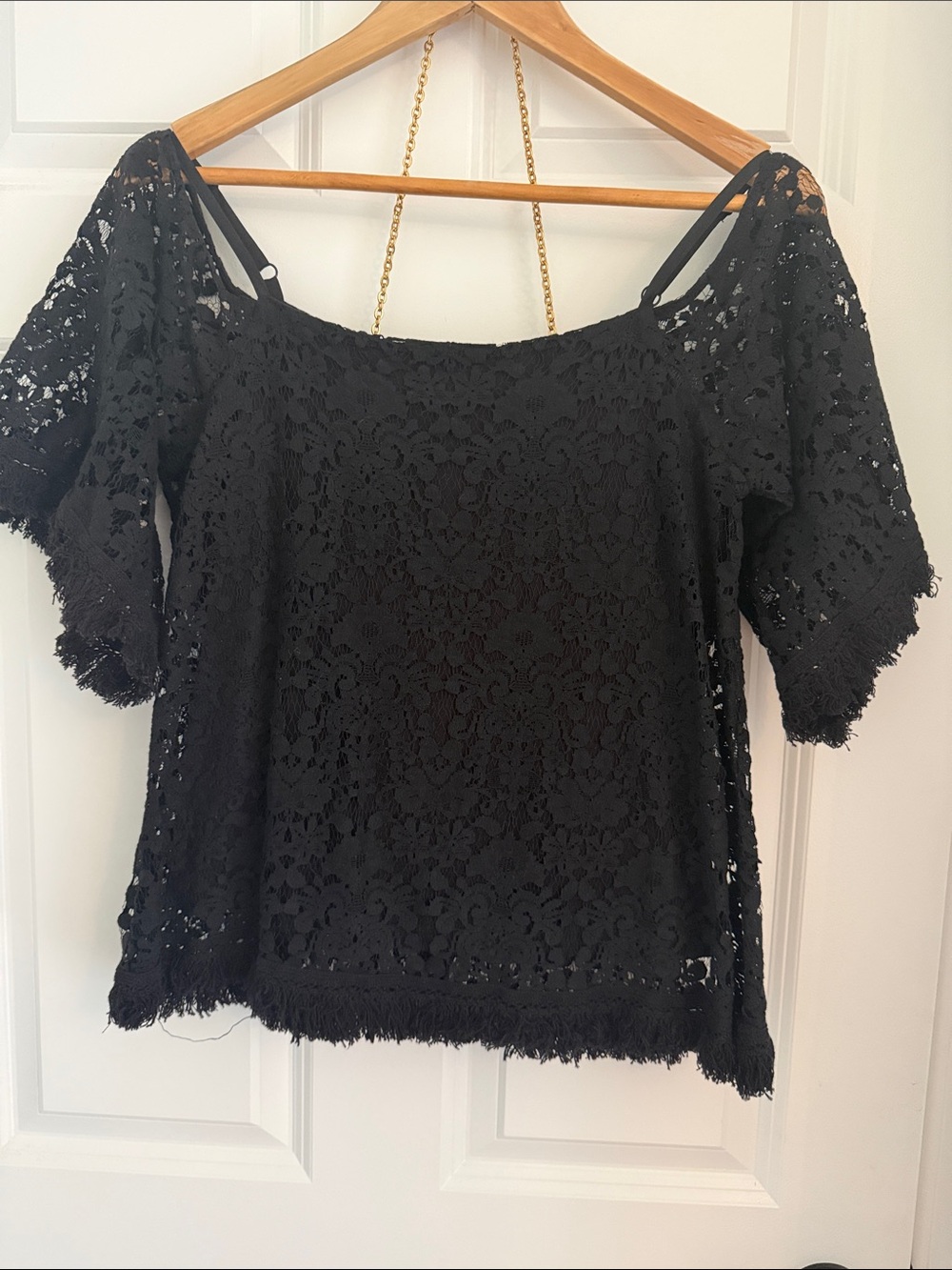 Marc Bouwer Black Lace Off-Shoulder Tunic Top